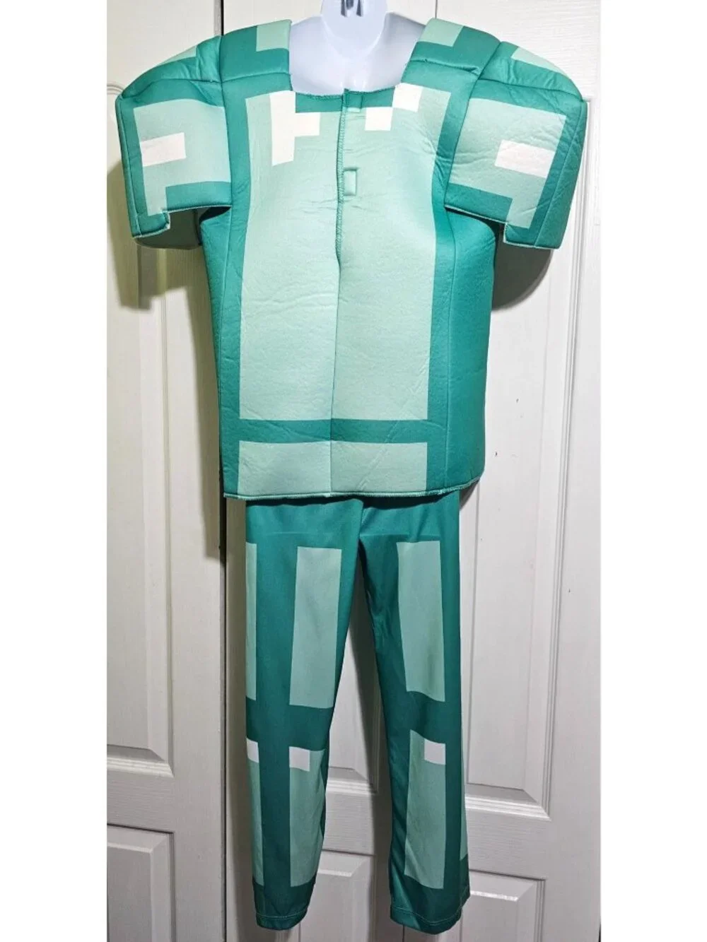 Minecraft Diamond Armor Costume Kids 7-8 Steve Alex Pixel Padded 3D Tunic Hat - Picture 3 of 4